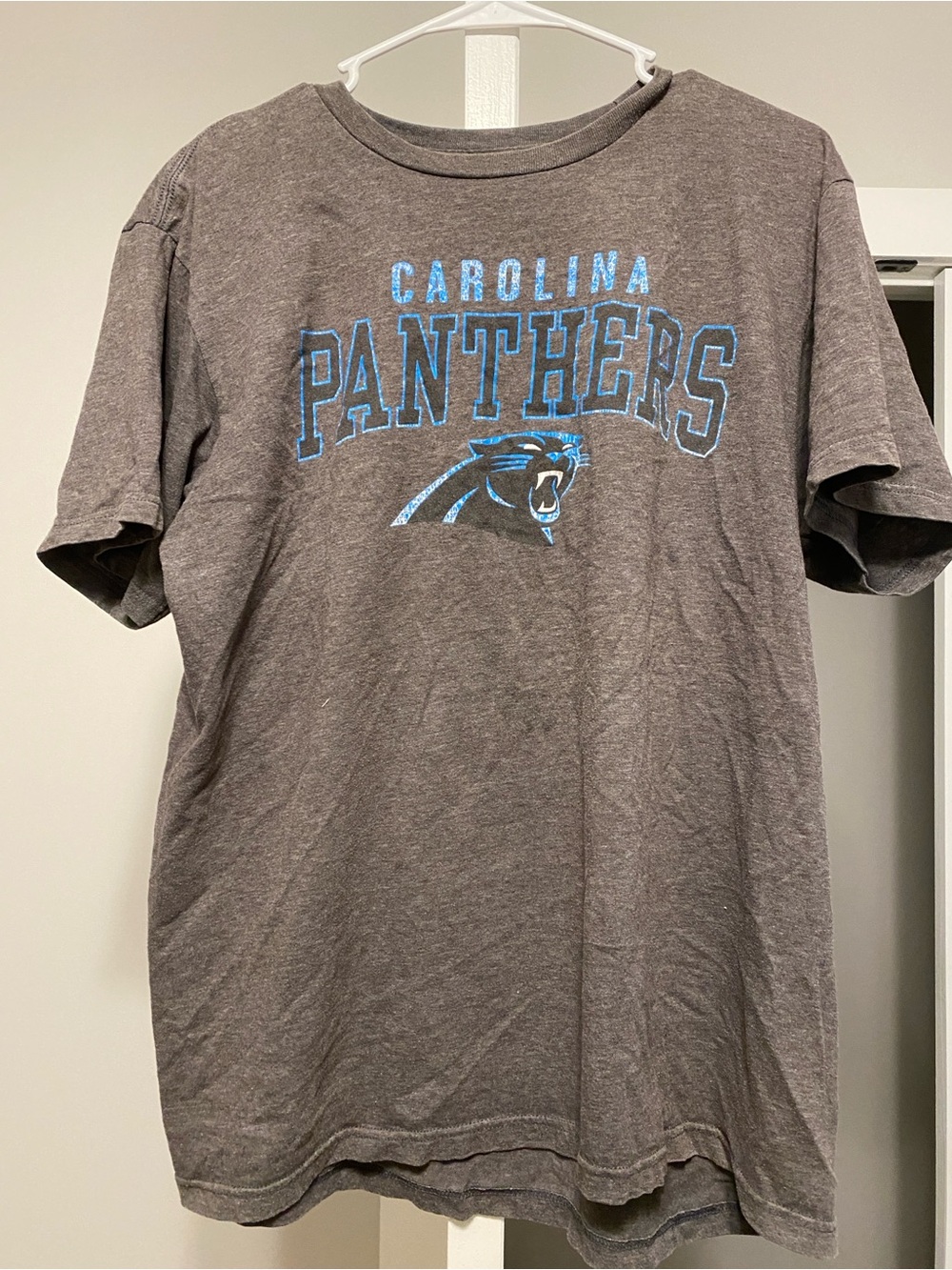 Majestic Carolina Panthers Gray Short Sleeve Tee with Blue Logo